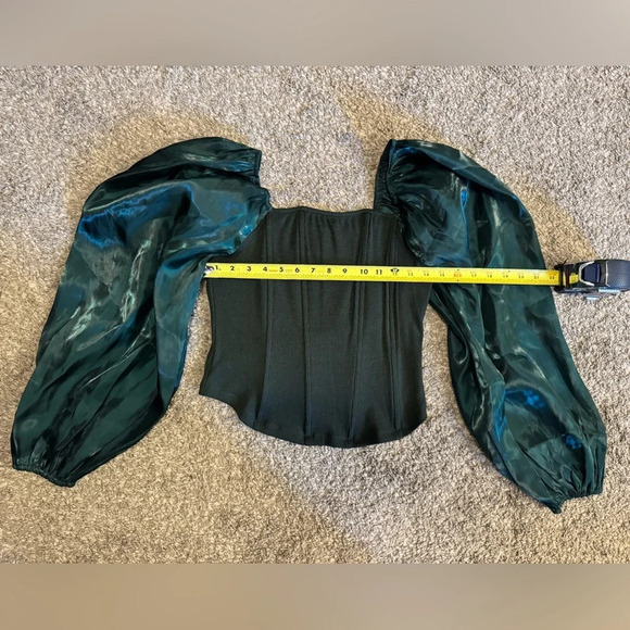 Oddy Womens Sheer Puff Sleeve Boned Ribbed Green Top Shirt Blouse NWT sz Large - Picture 15 of 16